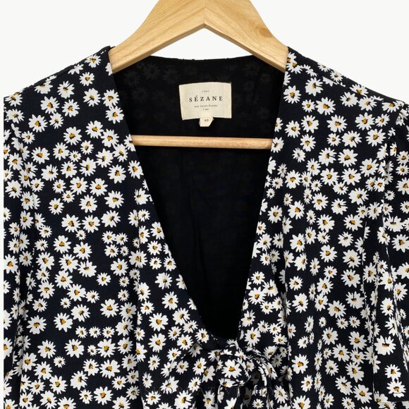 Sézane Women's Norabel Daisies Floral Button Down Mini Dress Sz 40 (US 8), Black - Picture 5 of 13